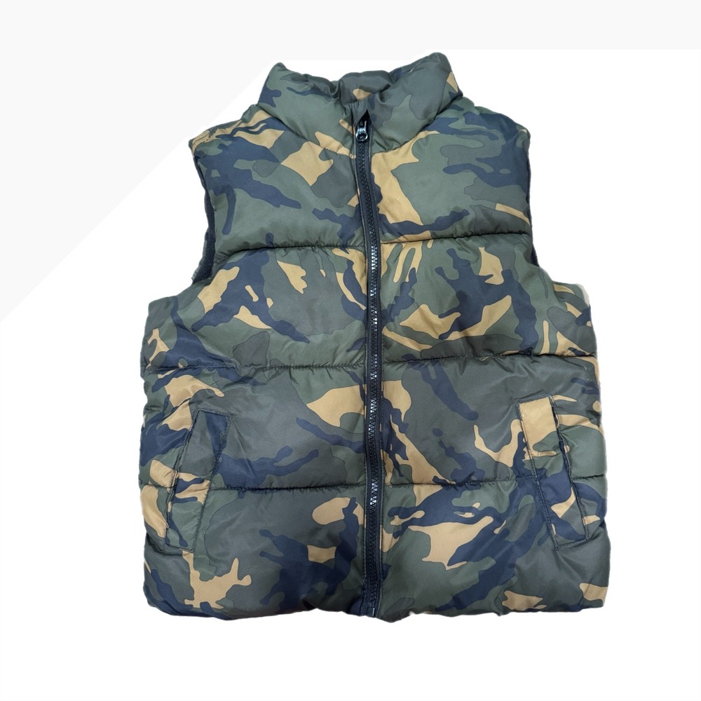 Old Navy Boys Camo Puffer Vest Green Camouflage Fleece Lined Size S 6-7